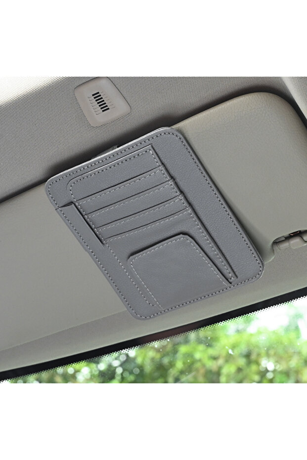 Grey JFBONIN Car Sun Visor Organizer Multi-Pocket Business Card Storage Management Sunglasses Holder
