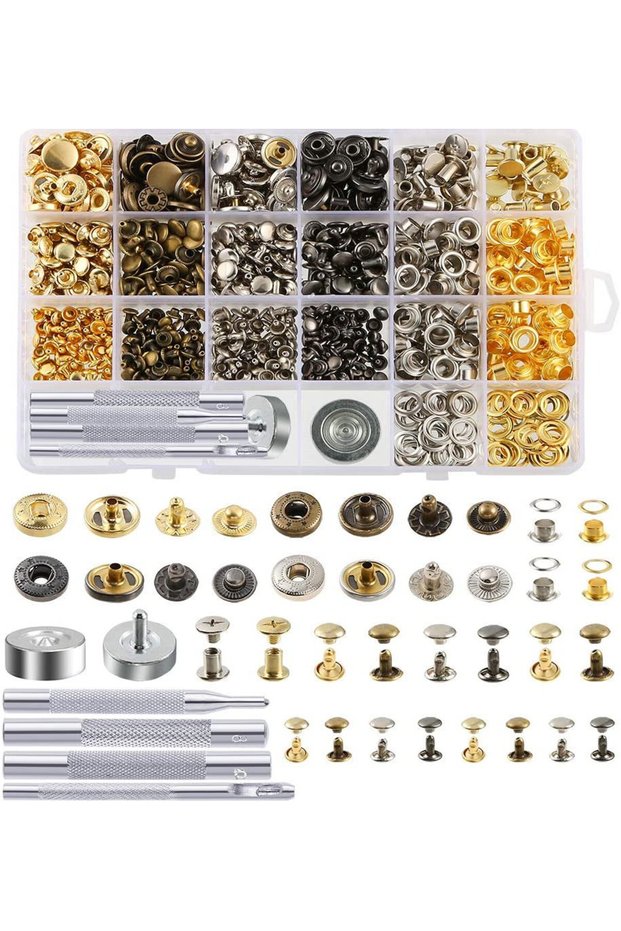 400pcs Combined Metal Double Cap Rivets Stud Round Spike Nail With Tool Kits For Shoes Bag Belt Leat