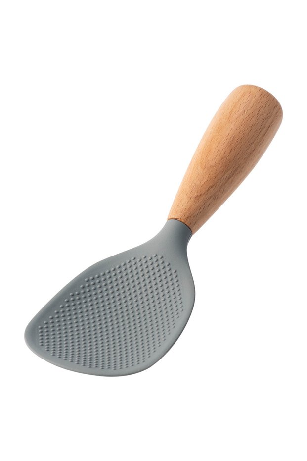 Grey 1Pcs Silicone Spoon Non-stick Cooking Spoon Anti-scalding Pot Rice High-temperature-resistant S