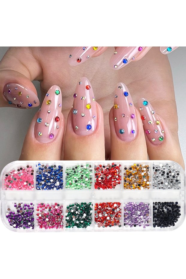 12ge -2mm Rhinestone 12 Colors Mini Crystal Nail Art Rhinestones 2mm Flatback Colorful Gemstones Ver