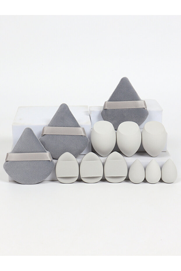Grey 12-Piece All-Purpose Makeup Sponge Set, Made of 3 Loose Powder Puffs, 3 Mini Air Cushion Puffs,