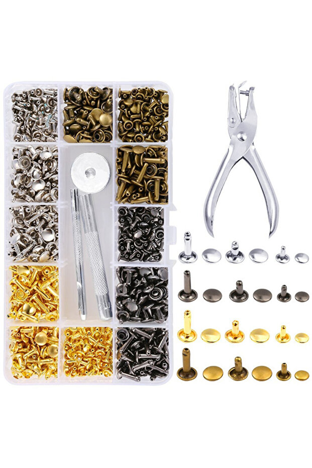 360pcs With Pliers Metal Double Cap Rivets Stud Round Spike Nail With Tool Kits For Shoes Bag Belt L