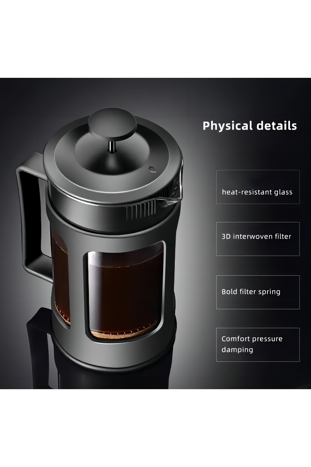 Black Household French Filter Pressure Pot Brewing Pot Appliance Filter Cup Tea Maker Glass Pressure