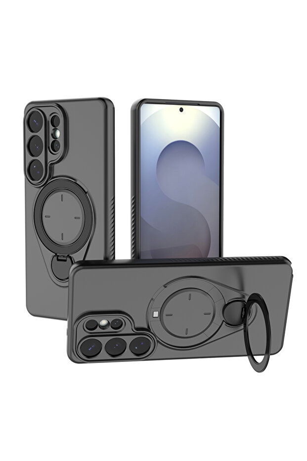 Galaxy S26 Ultra Black 360° Rotating Magnetic Stand Phone Case For Samsung Galaxy S26 S26Plus S26Ult