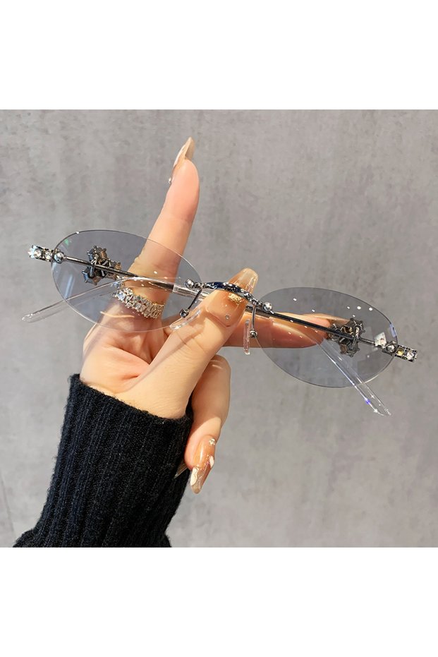 Gray 1Pc Women's Fashion Glasses New Exquisite Luxury Oval Shaped Diamond-Inlaid Niche Design Decora