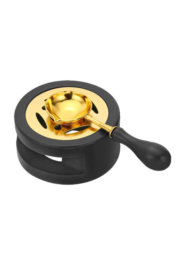 black 1set Wax Seal Warmer Kit, Wooden Wax Seal Furnace with Melting Spoon Seal Wax Melting Furnace