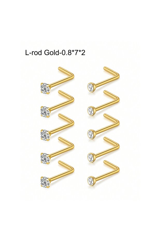 0.8x7x2mm 10Pcs Nose Studs Nose Rings for Women 18G 20G L Shaped Corkscrew Nose Ring Stainless Steel