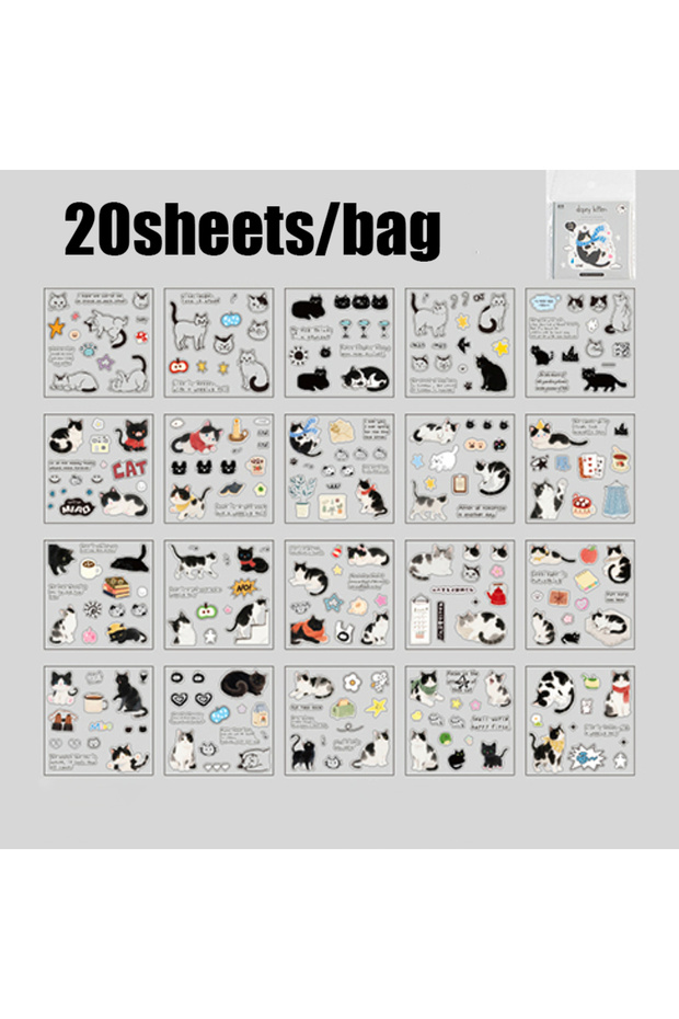 S28976-4 20pcs Corner Cats PET Square Sticker Book for Journal Scrapbooking Planner Decoration Water