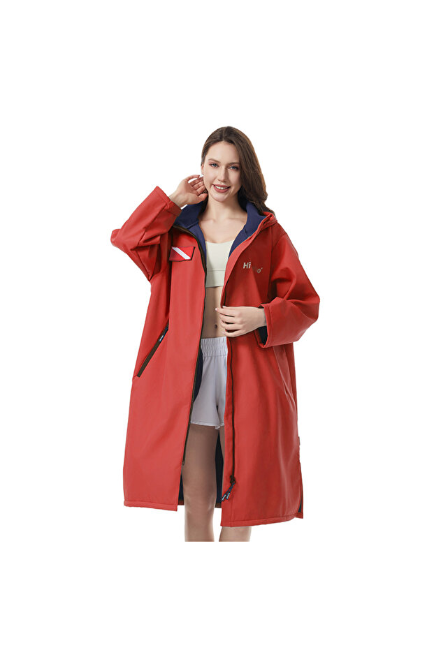 110x70cm Red Hiturbo Long Sleeve Hooded Waterproof Cape Changing Cape Windproof Quick Dry Swimming S