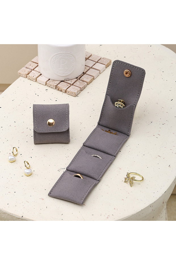 GRAY Fashion Velvet Jewelry Display Bag Container Foldable Necklace Ring Packing Bag Storage Case Ea