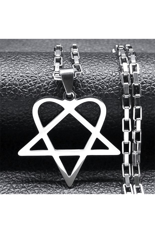 A 60cm CH SR Hip Hop Rock Music Him Heartagram Star Heart Necklace for Women Men Stainless Steel Y2k