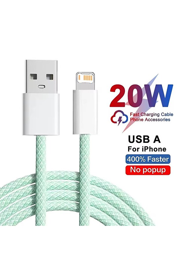 2m Green 20W USB Fast Charging Braided Cable For iPhone 11 12 Mini 13 14 Pro Max X XR XS 6 6S 7 8 Pl