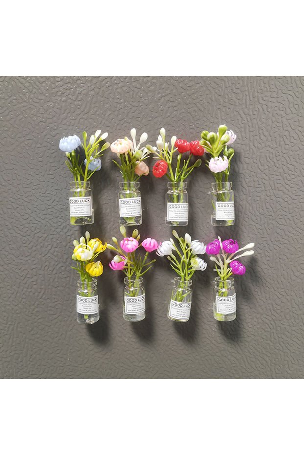 8pcs Small 8pcs Mini Glass Bottle Flower Vases Fridge Magnets Big Small Sizes for Refrigerator Decor