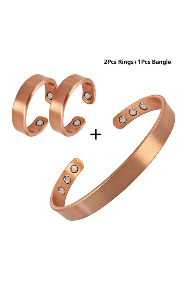 resizable CB7133110 Set Pure Copper Bracelets and Rings for Women Men Simple Cuff Magnetic Bangles A