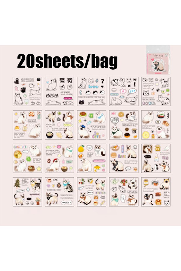 S28976-2 20pcs Corner Cats PET Square Sticker Book for Journal Scrapbooking Planner Decoration Water