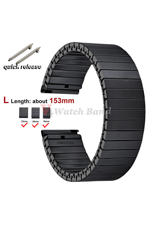 L-Black-22mm NEW Quick Release Stainless Steel Elastic Stretch Strap 14/16/18/20/22mm Watch Band Acc