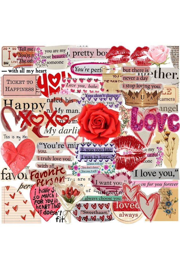 50PCS 50 Pcs Valentine's Day Love PET Stickers - Girlish Doodle Decals for Journal & Stationery Deco