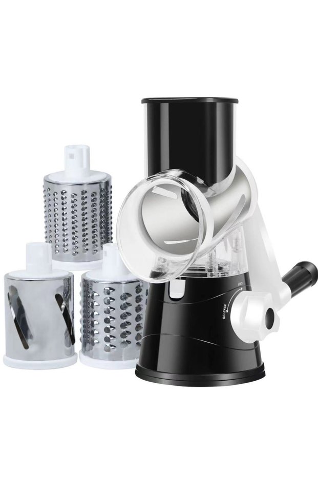 black Vegetable Cutter & Slicer Manual Kitchen Cheese Chopper Machine With 3 Sharp Drums Multifuncti