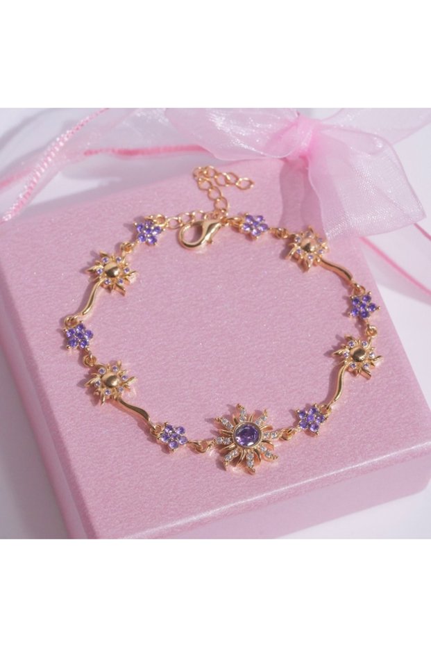 YF8014-1 Sunflower Bracelet Sun Bracelet with Shiny Zirconia Holiday Gift for Travel Vacation Wear E