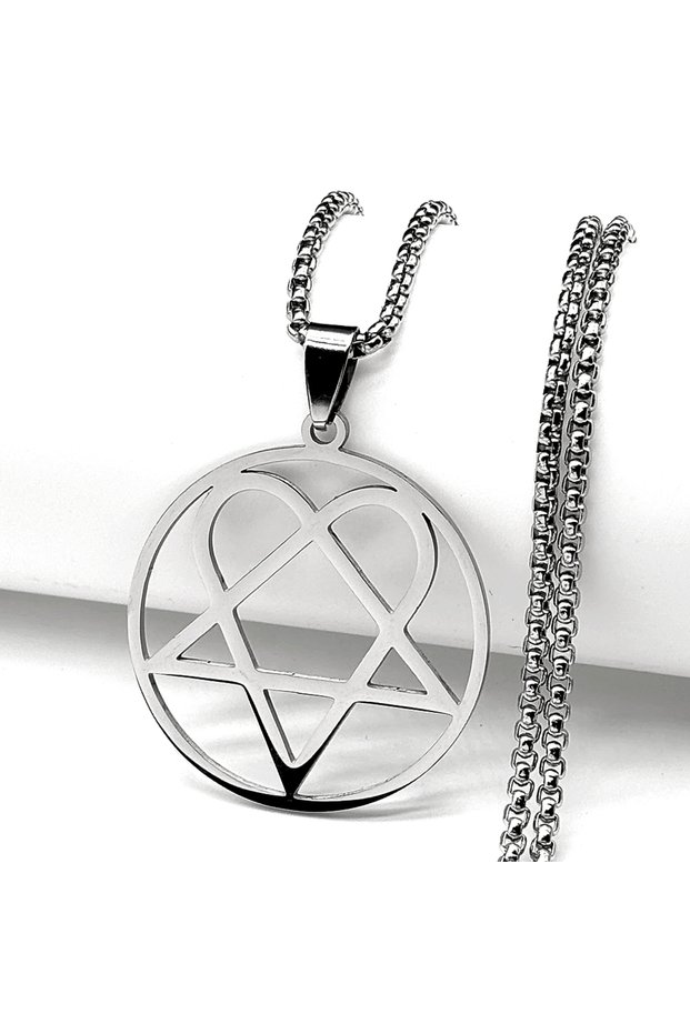 SR Hip Hop Rock Music Him Heartagram Star Heart Necklace for Women Men Stainless Steel Y2k Black Met