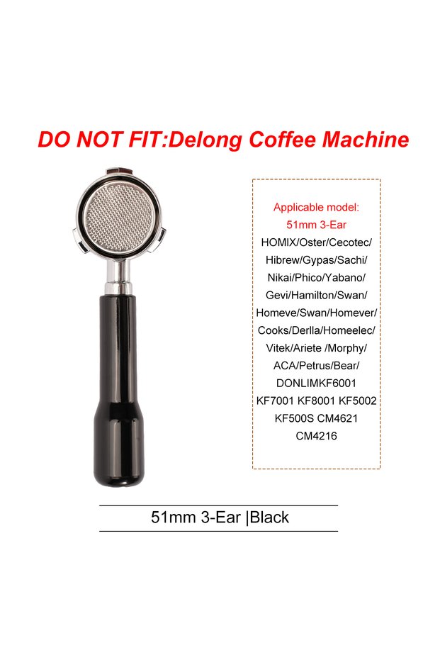 51mm 3Ear Black 51mm Coffee Bottomless Portafilter With Filter Basket For Homix H11 Oster Cecotec Hi
