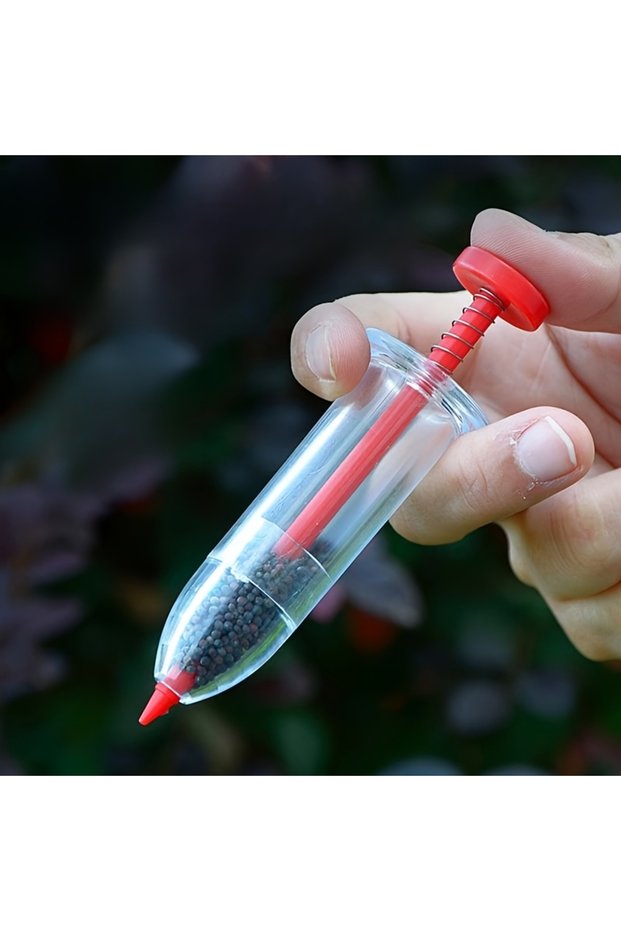 Red 1pc Handheld Seed Dispenser - Manual Precision Seeder Tool with Transparent Tube & Ergonomic Han