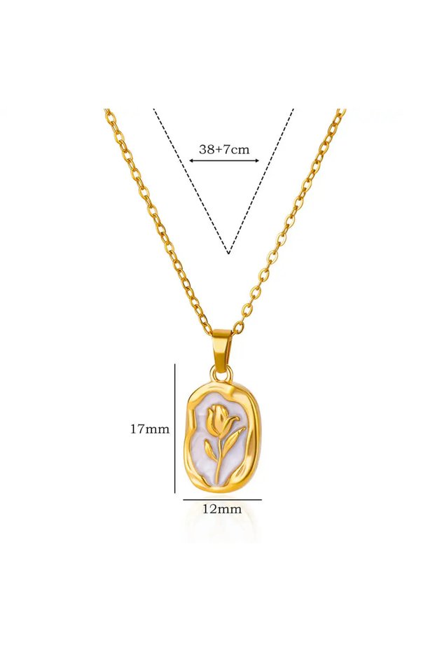 N06127G Rose Flower Necklace For Women Gold Color Tulip Flower Pendant Stainless Steel Chain Necklac