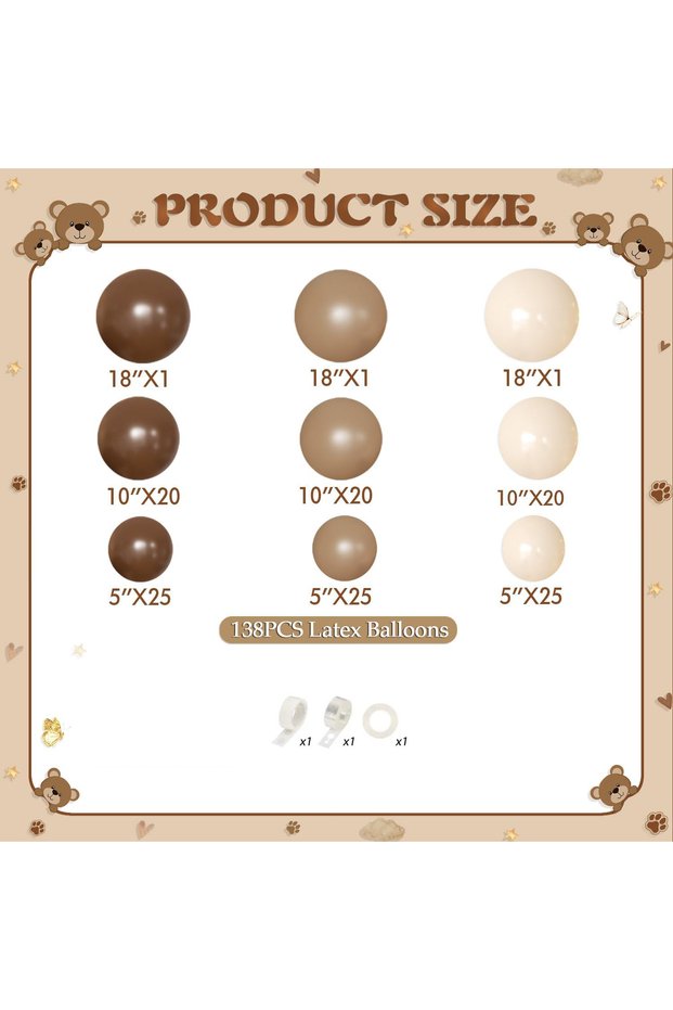 Other BL50307-138Pcs 138Pcs Brown Balloon Arch Kit Brown Beige Nude Tan Balloons for Baby Shower Gen