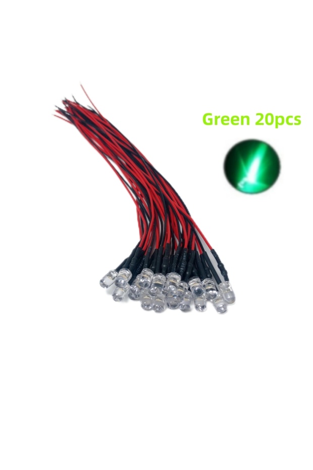 5MM Green 20pcs 20pcs 5mm Round led diode DC5V-12V Pre-Wired Water Clear Light Emitting Diodes Red G