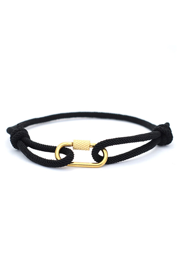 Black Handmade Rope Chain Men Bracelet Detachable Gold Mountaineering Buckle 3mm Sliding String Brac