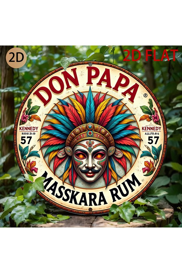 Round 20X20CM Vintage Don Papa Masskara Rum Metal Wall Art Sign - Retro Caribbean Rum Logo with Masq
