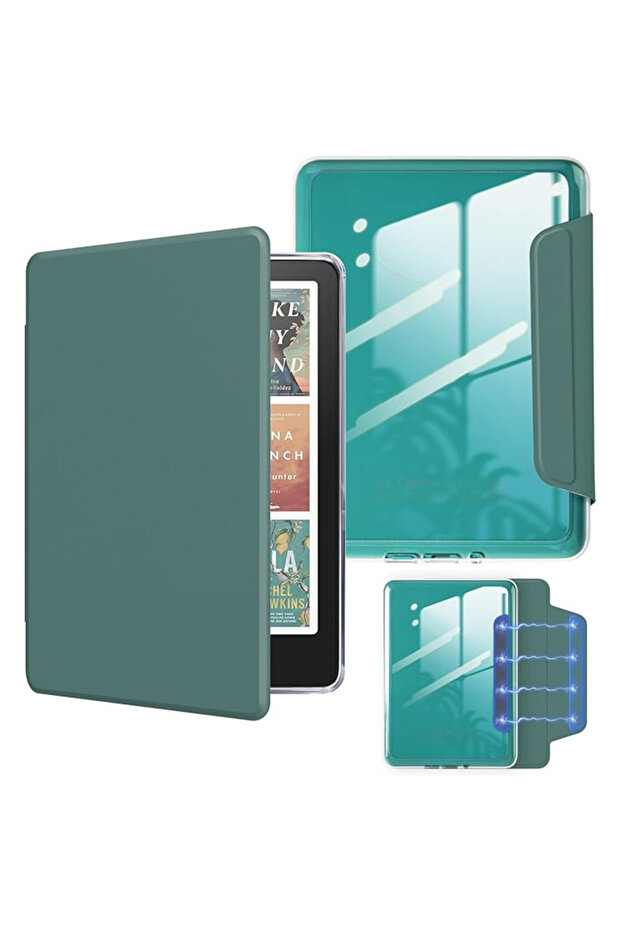 Night Green Magnetic Detachable Case for 7" Kindle Paperwhite 12th Gen - Slim Lightweight PU Protect