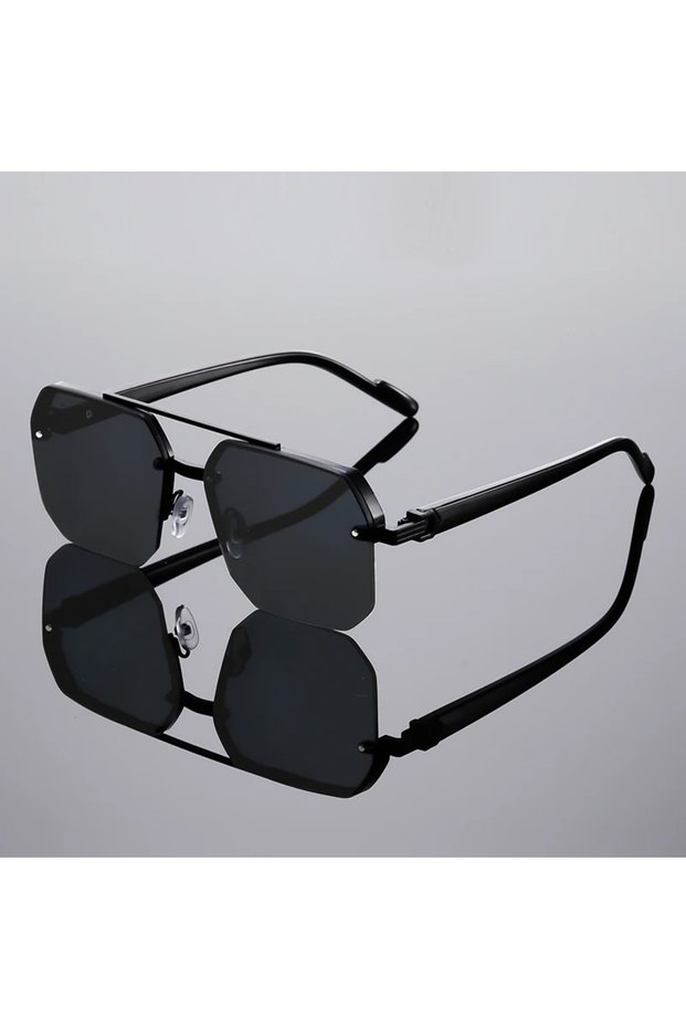 black-black Fashion Square Semi-rimless Sunglasses Men Fashion Vintage Gradient Casual Shades Luxury