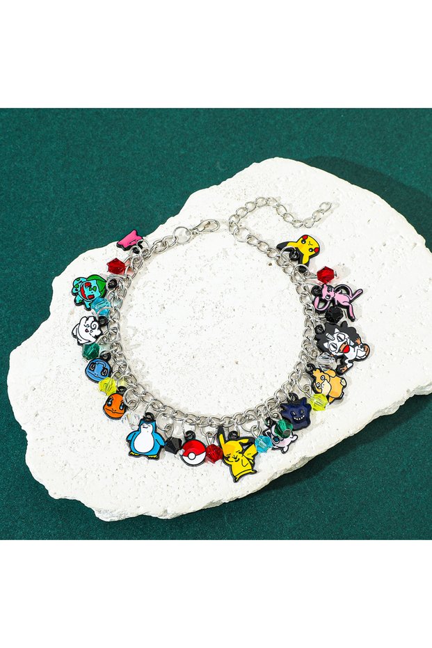 Women Bracelet Kawaii Charm Bracelet for Women, Cute Pikachu Squirtle Mew Meowth Cartoon Character J