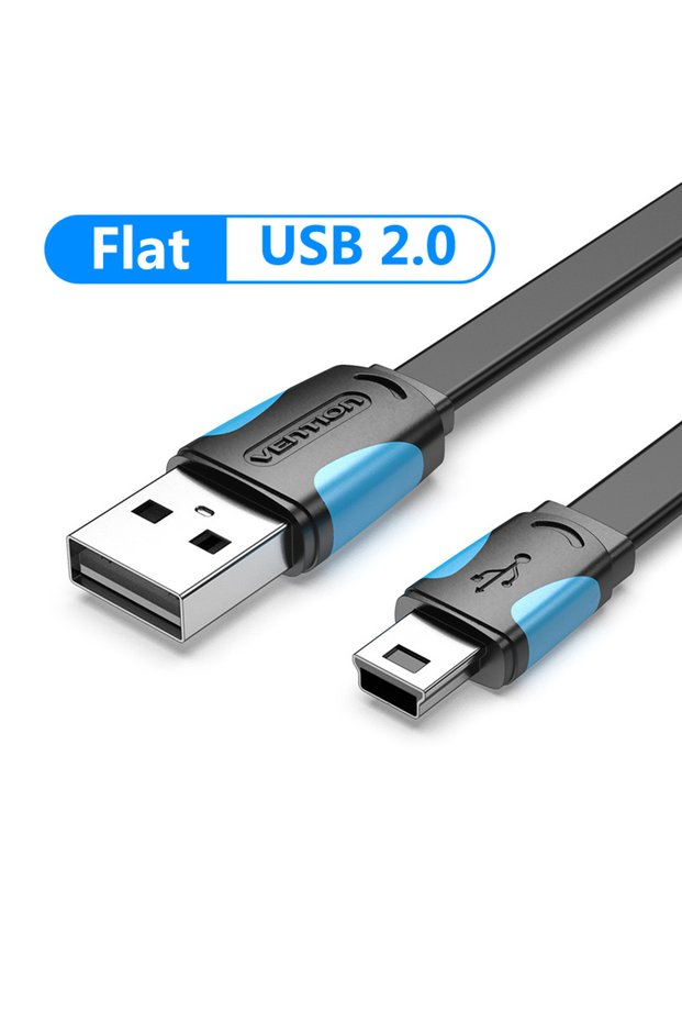 كابل مسطح بطول 0.25 متر من Vention Mini USB كابل شحن سريع من USB إلى كابل بيانات Mini USB للكاميرا الرقمية