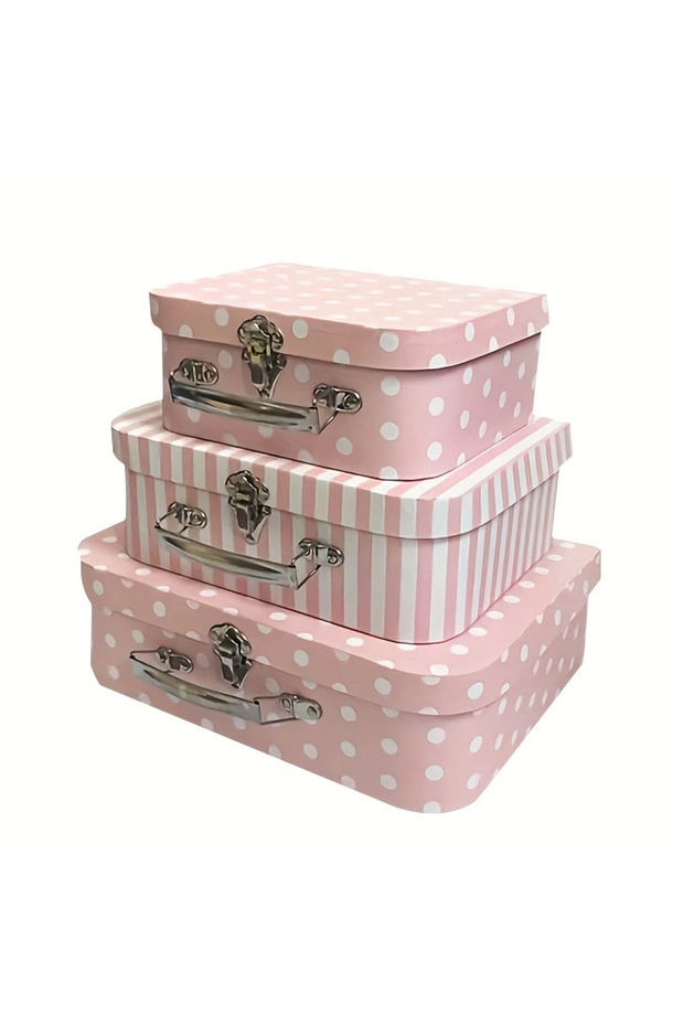 30.5x21.3x9.8cm 30.2x21.9x9.5cm 3PCS Pink 3pcs Vintage Style Cardboard Box Gift Box Set - Polka Dot