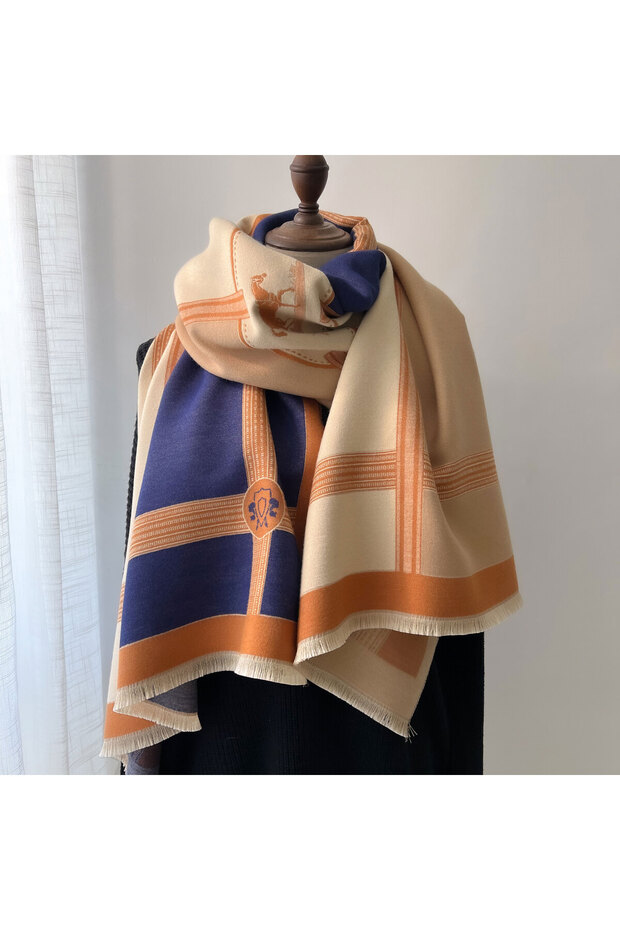 YELLOW Winter Cashmere Scarf Women Luxury Print Female Shawl Wrap Scarves Lady Thick Warm Blanket G