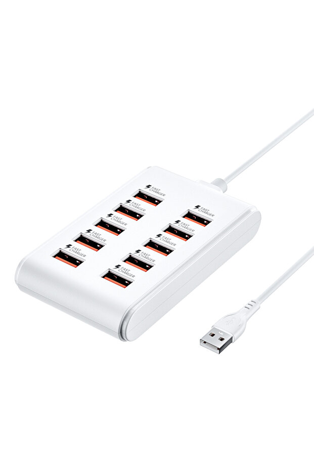White 10 in 1 Multi Ports USB A Fast Charger Power Strip Desktop Charging Station 1m Cord USB A HUB