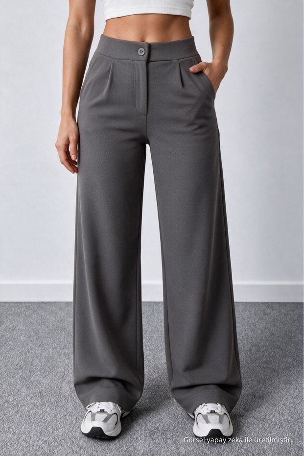 Women's Gray Lycra Palazzo Loose Wide Leg Trousers