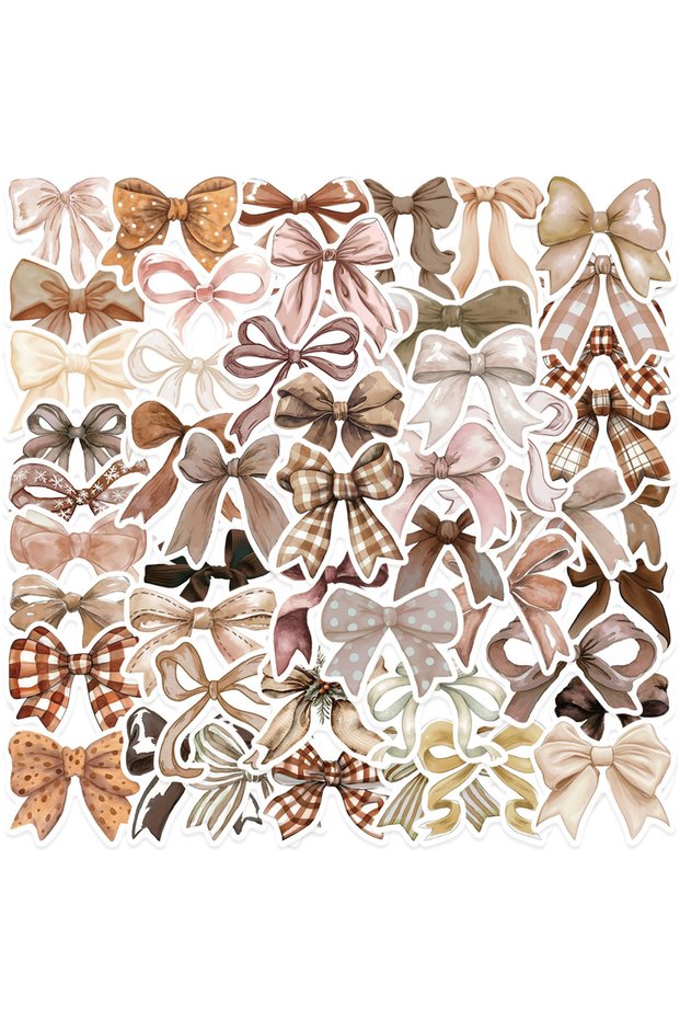 Multicolor 50Pcs Cute Bow Stickers Kawaii Cartoon Bow DIY Stickers Scrapbooking Phone Luggage Skate