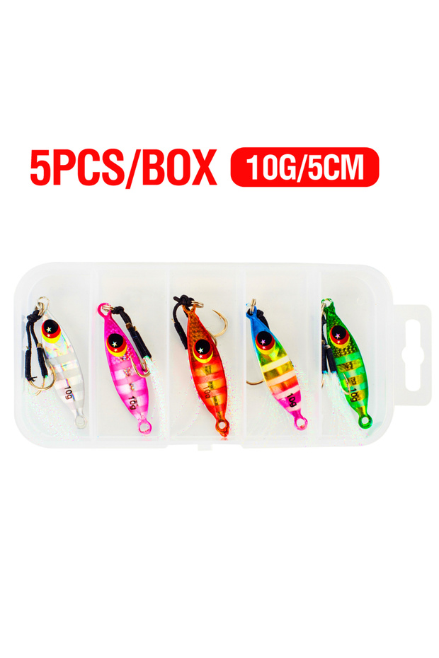 10g 5Pcs/Boxed 10-60G Metal Slow Jig Artificial Sinking Casting Lure Fishing Trolling Lure 3D Eyes F