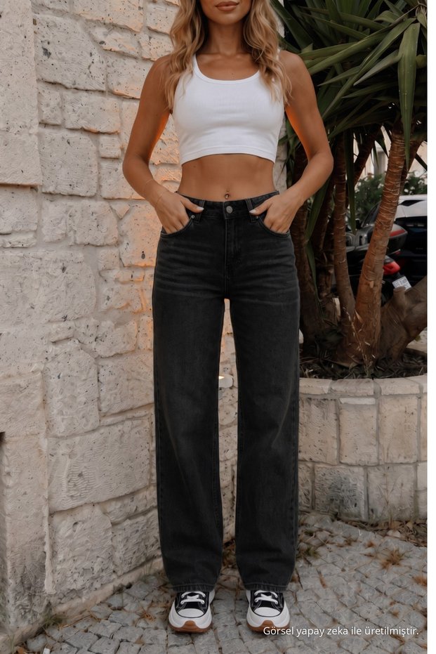 Women's Vintage Effect High Waist Stretchy Wide Leg Jeans