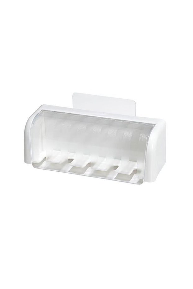 WHITE Removable Adhesive Toothbrush Holder - No-Drill Bathroom Wall Organizer, Water-Resistant Stora