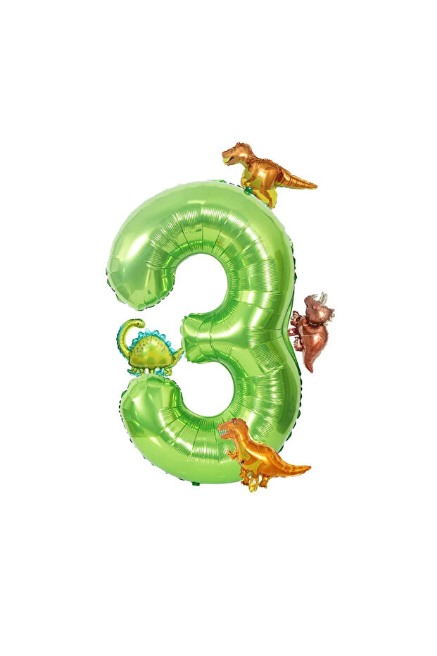 NUMBER 40inch Number with dino 3 6Pcs /set 40inch Large Aluminum Foil Number Balloon with Cute Mini