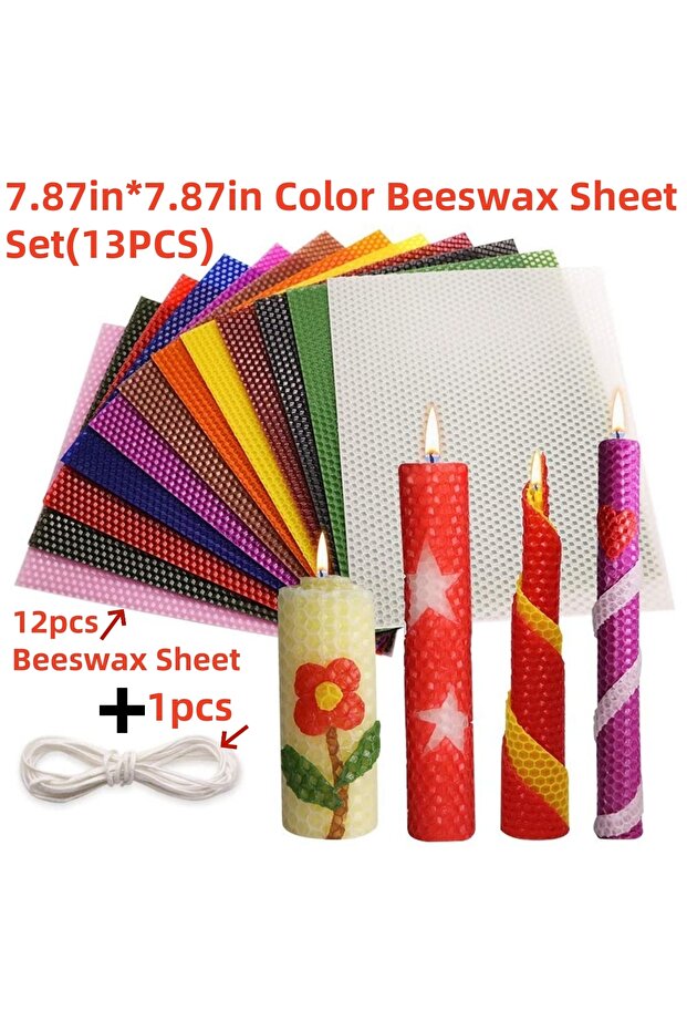 Beeswax Set 13pcs 20*20cm Color Beeswax Sheet Candle Roll Handmade Smokeless Candle Making Honeycomb