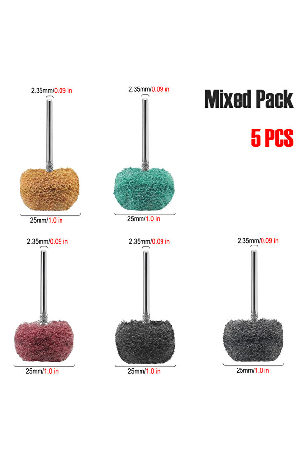 Mixed 5pcs 5pcs Scouring Pad Grinding Head Abrasive Brush 2.35mm Rod Polishing Wheel for Rust Remova