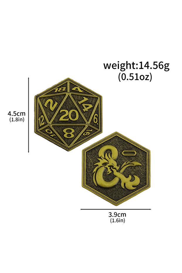 K00966 Dungeons Dragons Coin Keychain Polyhedral Dice Metal Commemorative Coin Gaming Merchandise, M