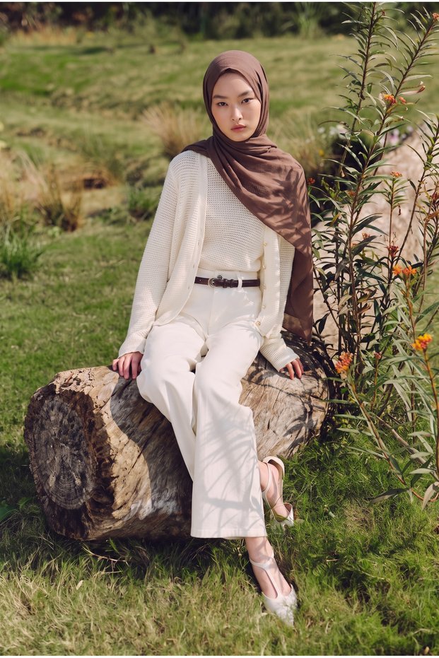 Coffee Cotton Modal Aden Pattern Shawl 3355
