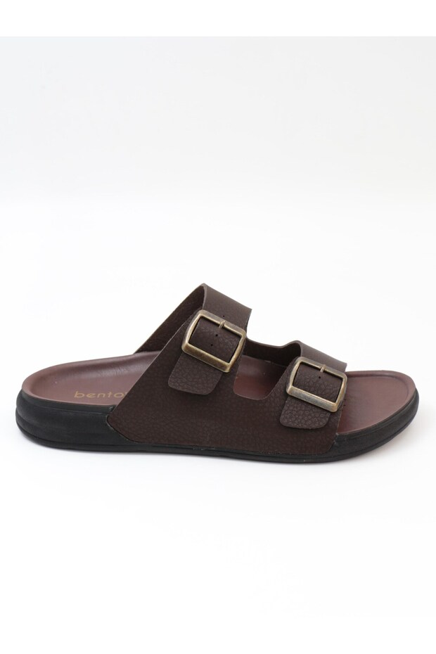 115005 Brown Double Buckle Anatomical Men's Slippers