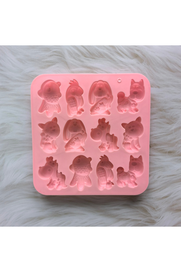 011pink 12 cavity 6 kinds cartoon animal shaped chocolate silicone molds DIY handmade dessert puddin